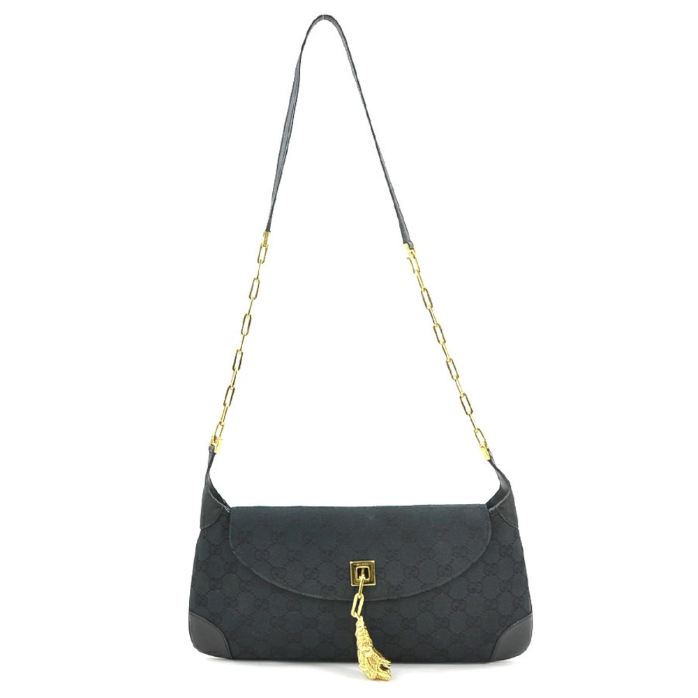 Gucci Shoulder Bag Tiger Head GG Canvas Black